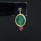 UNMATCHED Vintage 14k Gold Intaglio Glass and Ruby Earring
