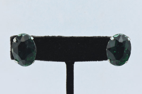 Vintage Dark Green Rhinestone Screw Back Earrings