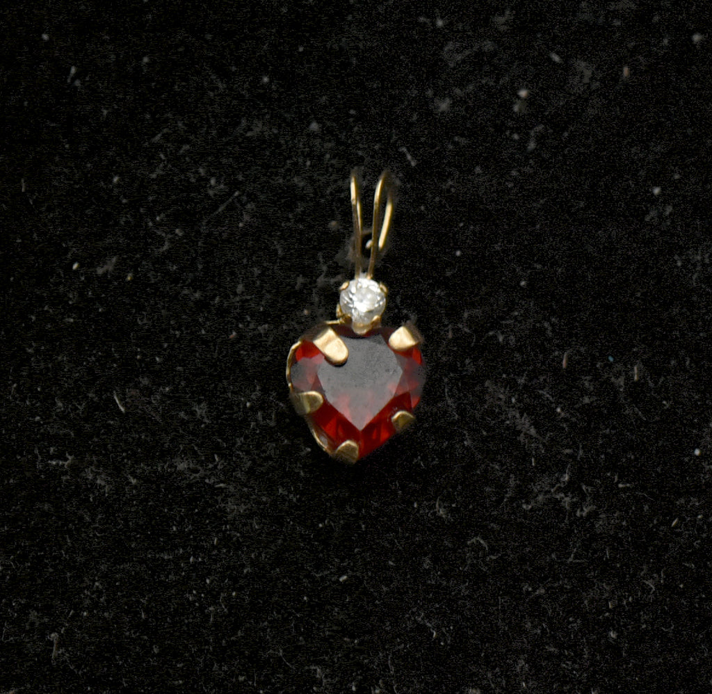 Vintage 10k Gold Heart Garnet and CZ Tiny Pendant