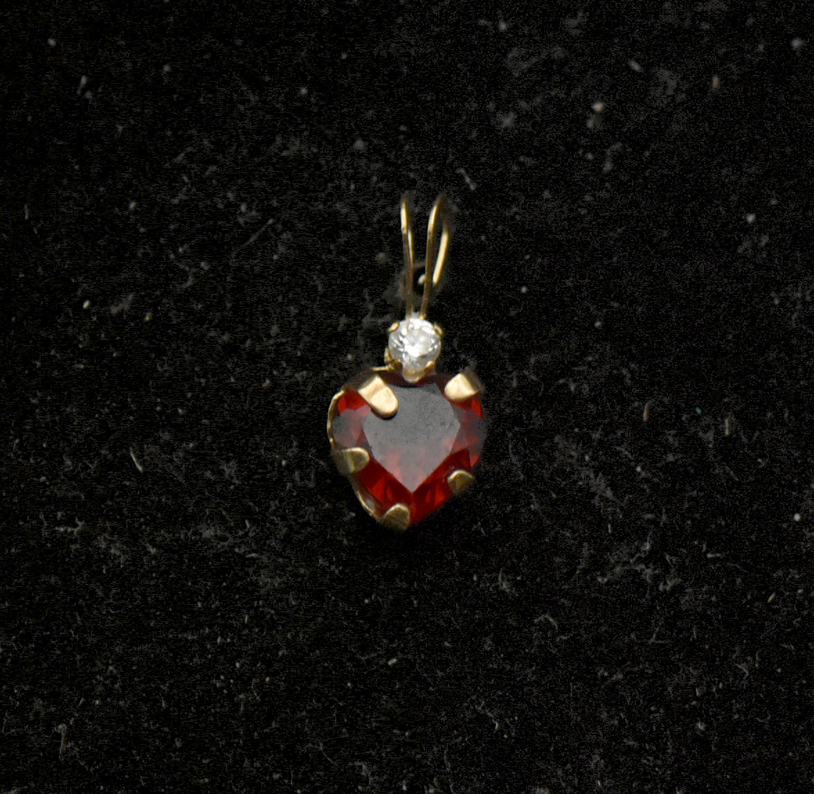Vintage 10k Gold Heart Garnet and CZ Tiny Pendant