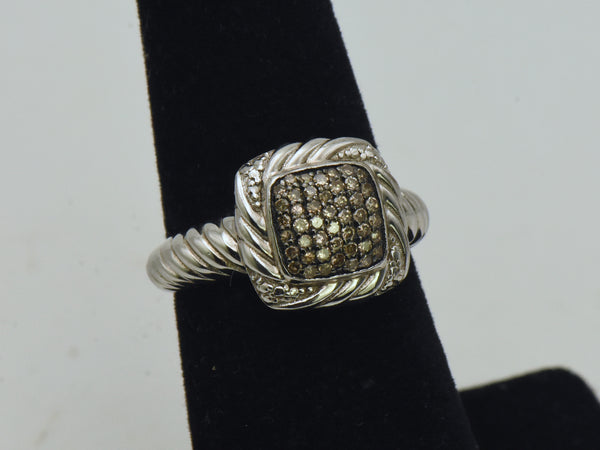 Vintage Sterling Silver Gray Diamonds Ring - Size 6