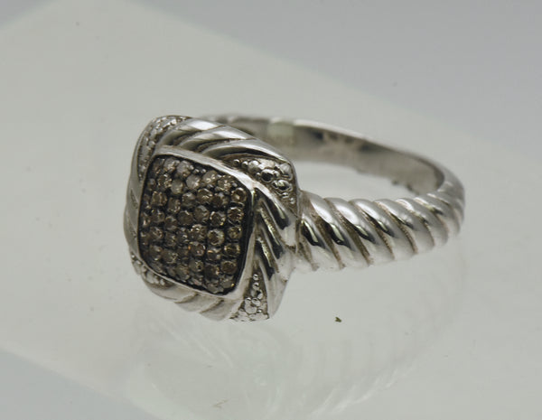 Vintage Sterling Silver Gray Diamonds Ring - Size 6