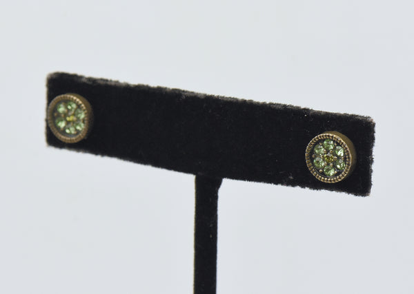 Vintage Green Rhinestones Stud Earrings