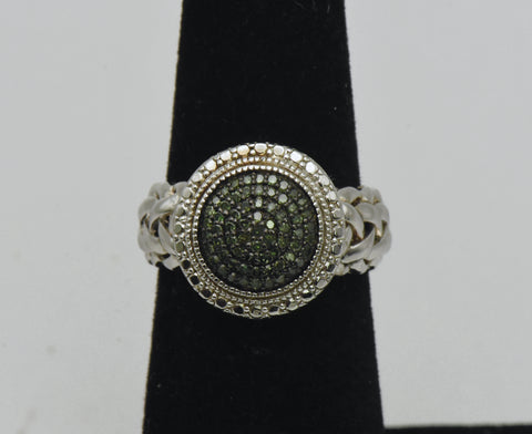 Vintage Sterling Silver Green Diamond Ring - Size 5
