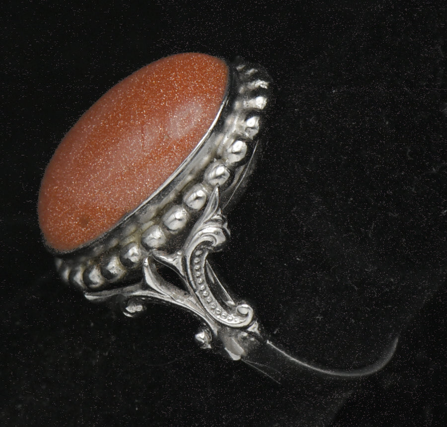 Uncas - Vintage Sterling Silver Goldstone Ring - Size 7.75