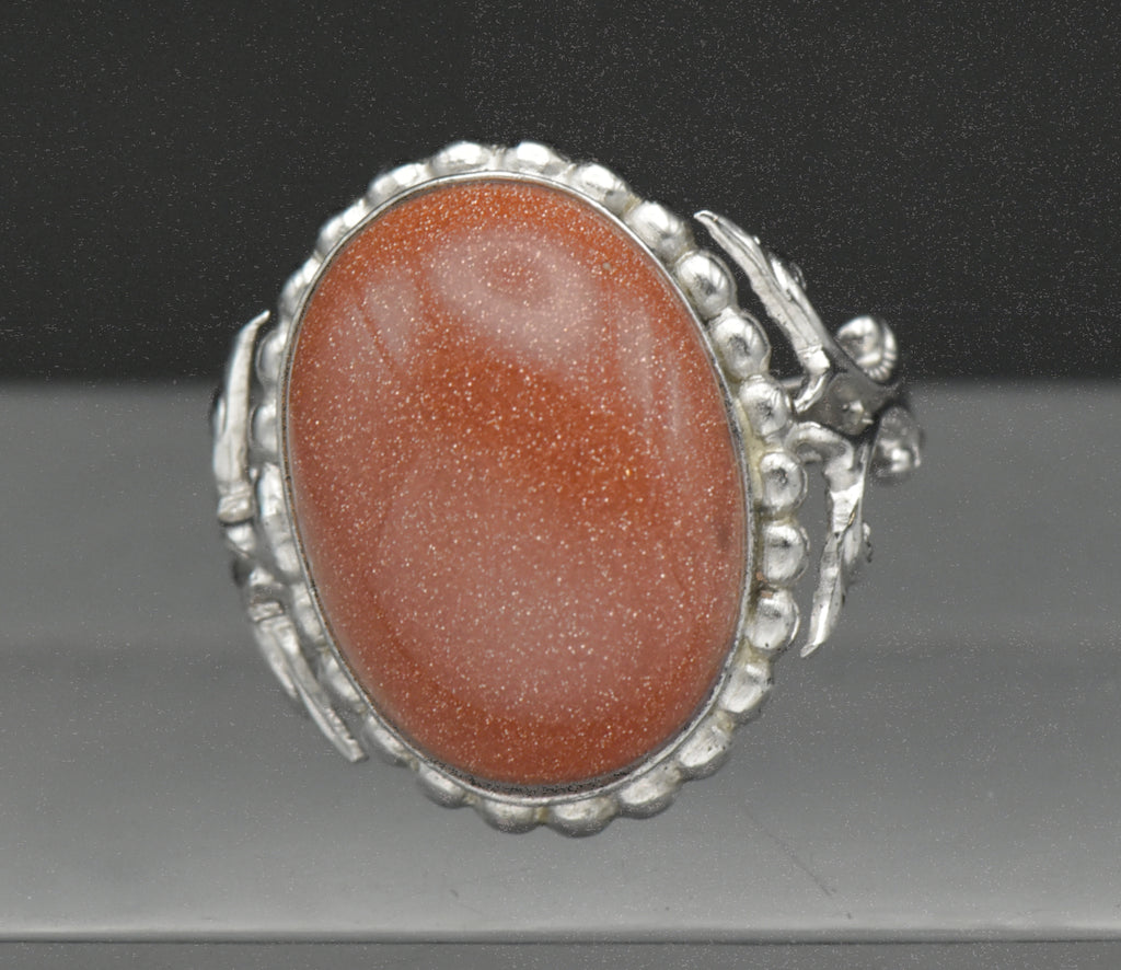 Uncas - Vintage Sterling Silver Goldstone Ring - Size 7.75