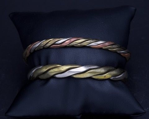 Vintage Pair of Handcrafted Braided Metal Bracelets