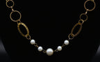 Vintage Gold Tone Metal and Faux Pearl Chain Link Necklace - 28"