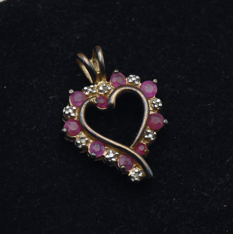 Ross-Simons - Vintage Rubies and Diamonds Gold Tone Sterling Silver Heart Pendant