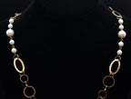 Vintage Gold Tone Metal and Faux Pearl Chain Link Necklace - 28"