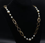 Vintage Gold Tone Metal and Faux Pearl Chain Link Necklace - 28"