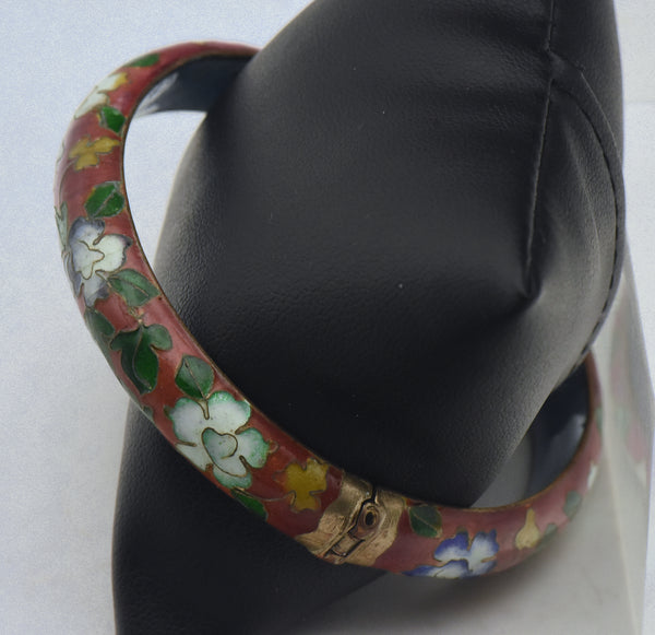 Vintage Cloisonne Hinged Bangle Bracelet