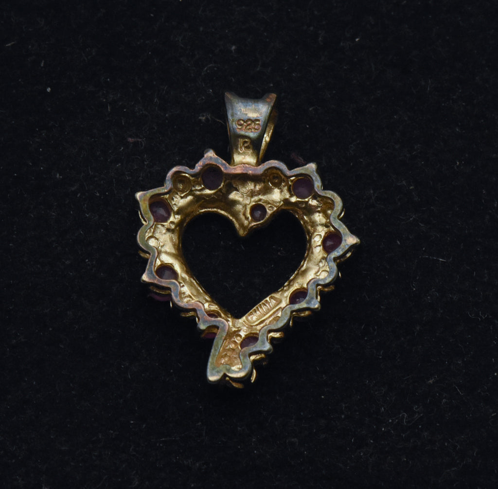 Ross-Simons - Vintage Rubies and Diamonds Gold Tone Sterling Silver Heart Pendant