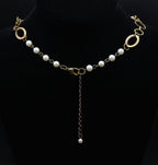 Vintage Gold Tone Metal and Faux Pearl Chain Link Necklace - 28"