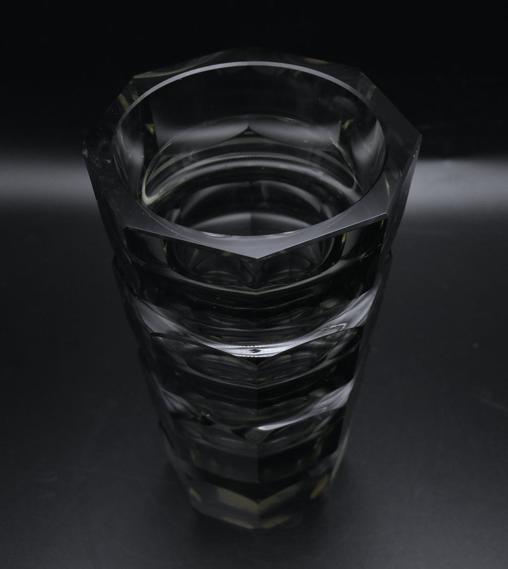 Moser - Vintage Josef Hoffman Smoked Faceted Glass Vase - AS IS