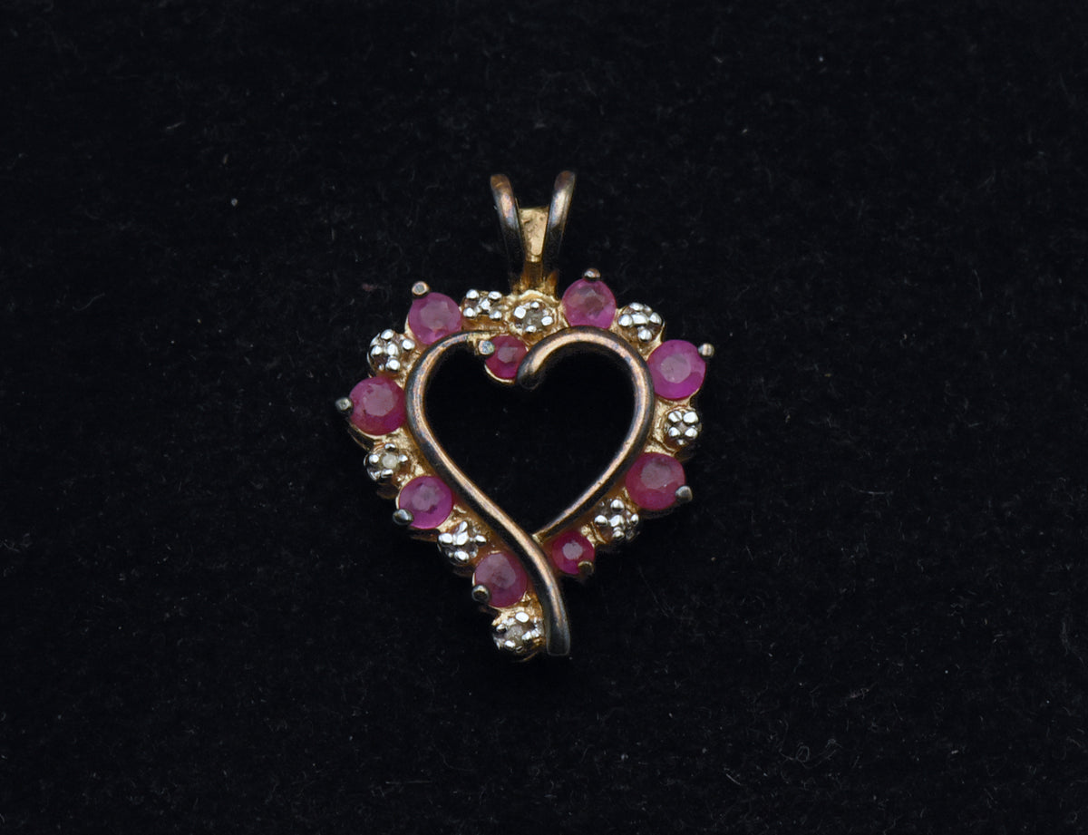 Ross-Simons - Vintage Rubies and Diamonds Gold Tone Sterling Silver Heart Pendant