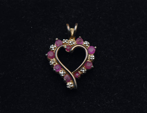 Ross-Simons - Vintage Rubies and Diamonds Gold Tone Sterling Silver Heart Pendant