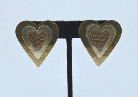 Vintage Handmade Mixed Metal Heart Earrings