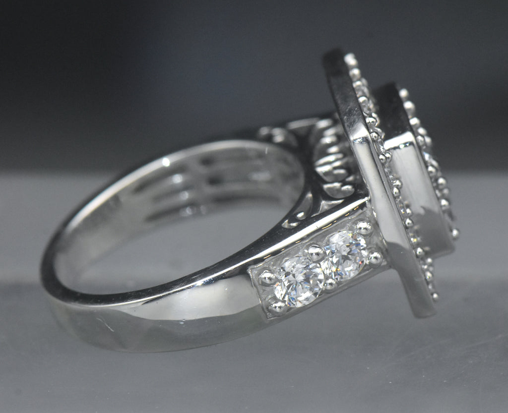 Vintage Sterling Silver Square Halo CZ Ring - Size 7