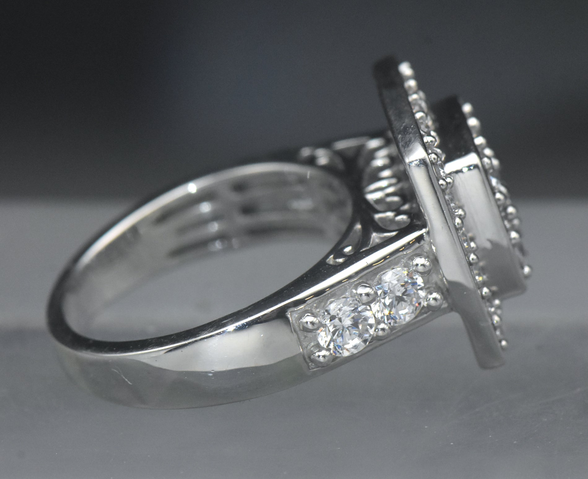Vintage Sterling Silver Square Halo CZ Ring - Size 7