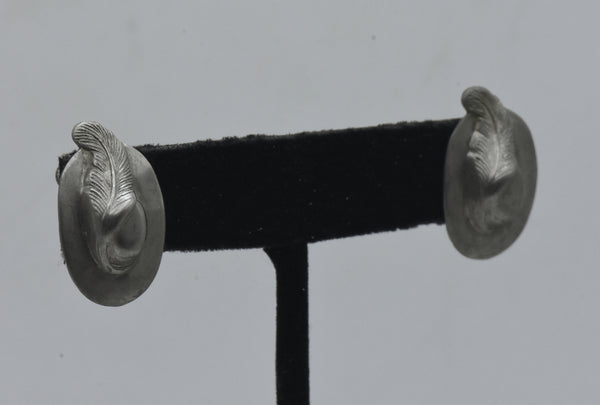 Vintage Silver Tone Feathered Hat Screw Back Earrings