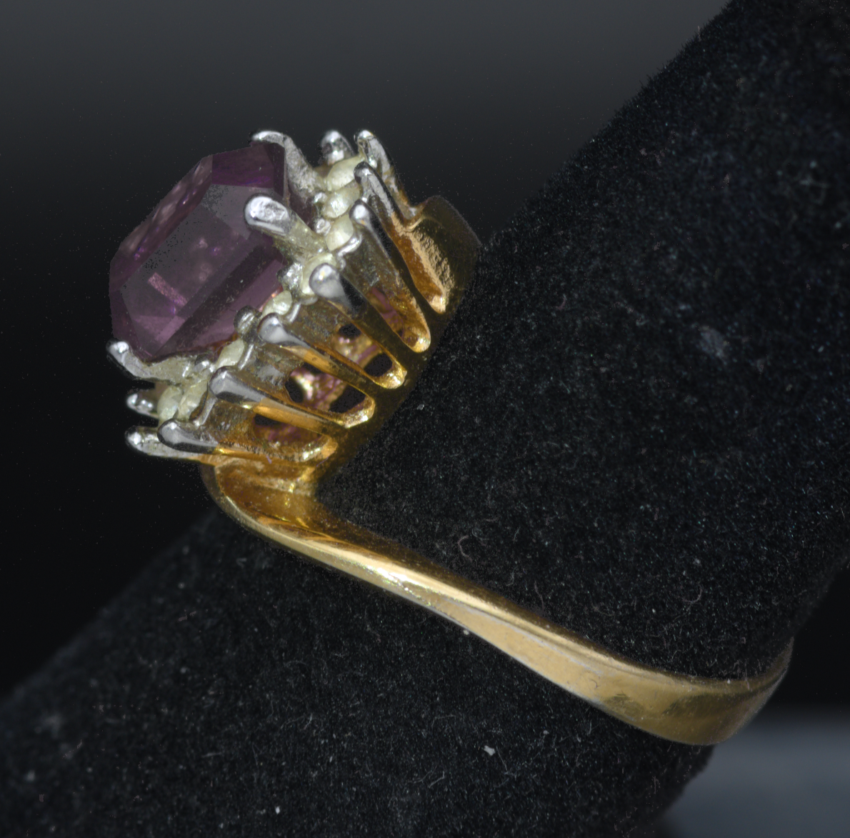 Vintage 18K Gold Plated Imitation Amethyst Halo Ring - Size 5