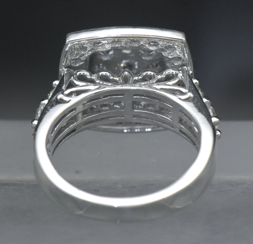 Vintage Sterling Silver Square Halo CZ Ring - Size 7