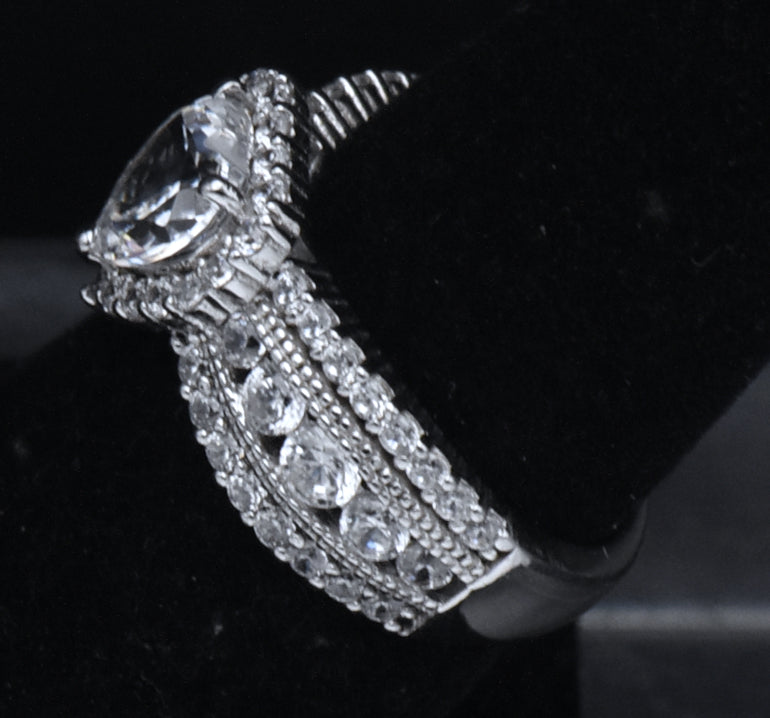 Sterling Silver Heart Cut Cubic Zirconia Halo Ring - Size 6
