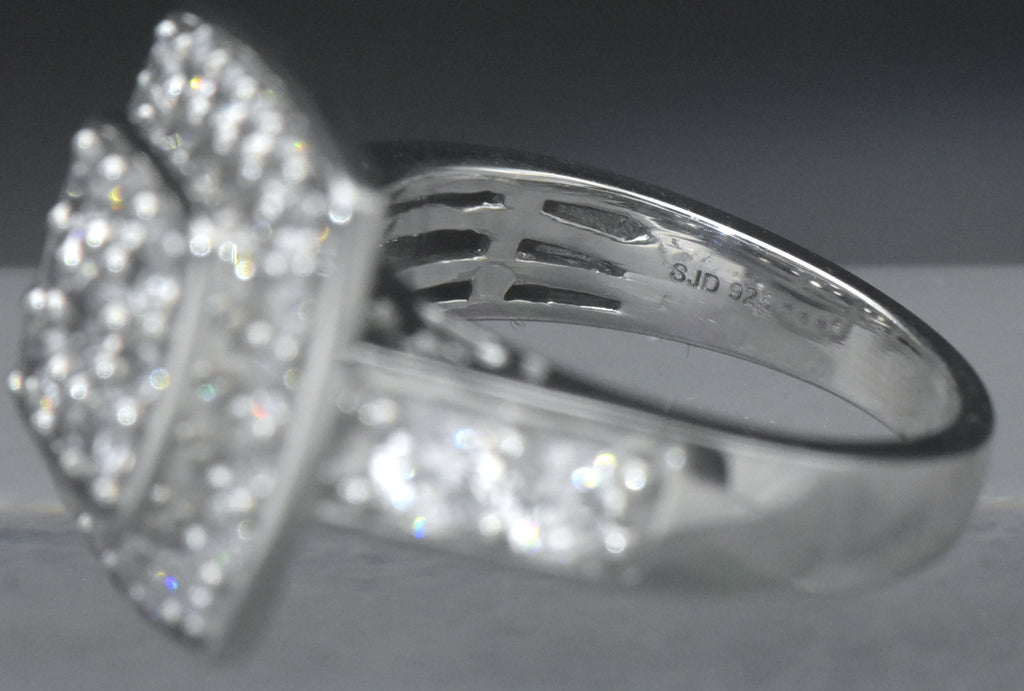 Vintage Sterling Silver Square Halo CZ Ring - Size 7