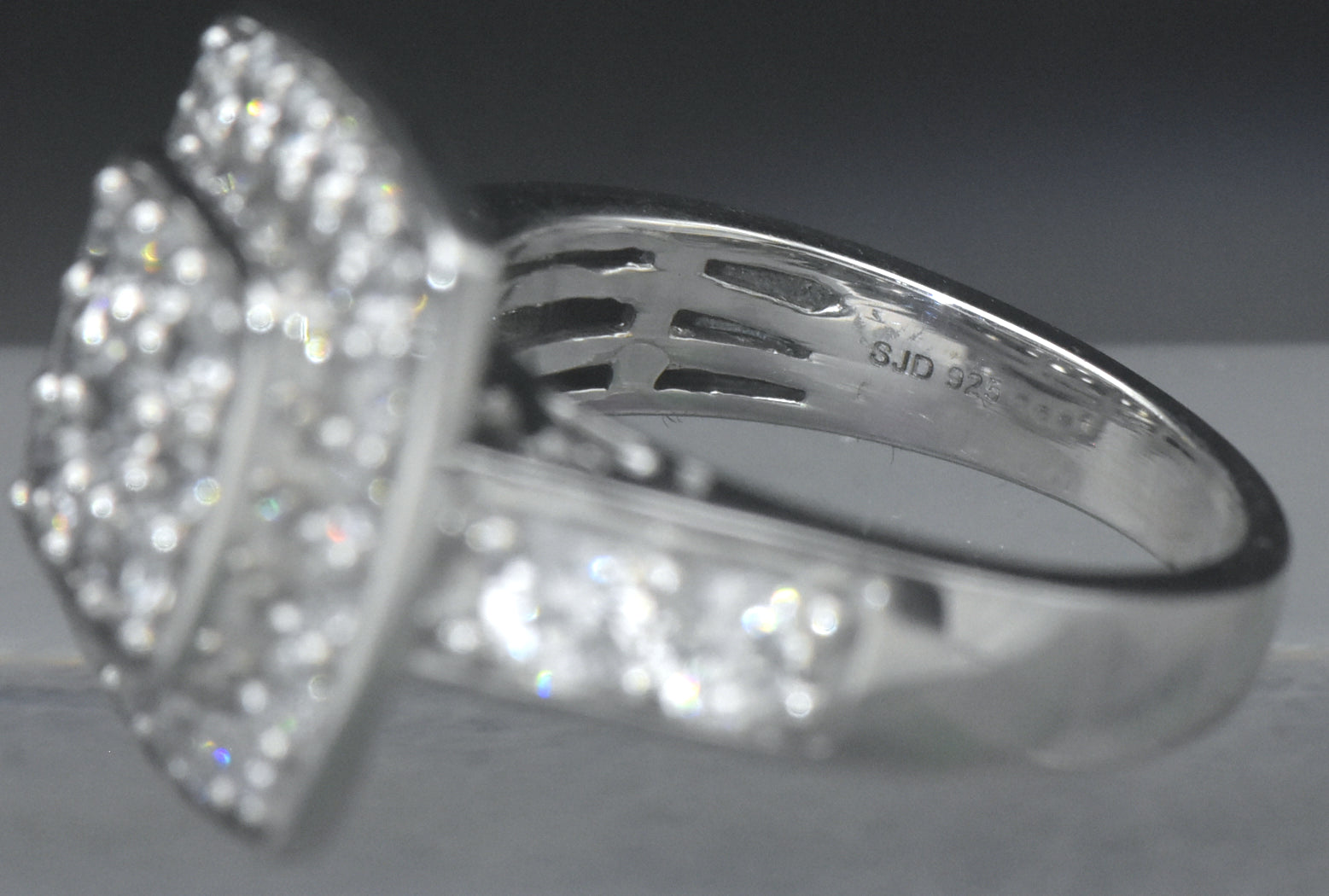 Vintage Sterling Silver Square Halo CZ Ring - Size 7