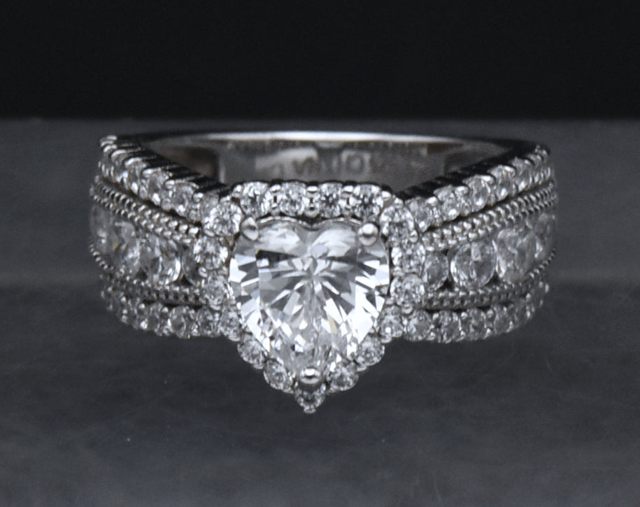 Sterling Silver Heart Cut Cubic Zirconia Halo Ring - Size 6