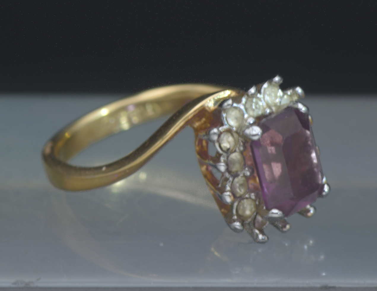 Vintage 18K Gold Plated Imitation Amethyst Halo Ring - Size 5