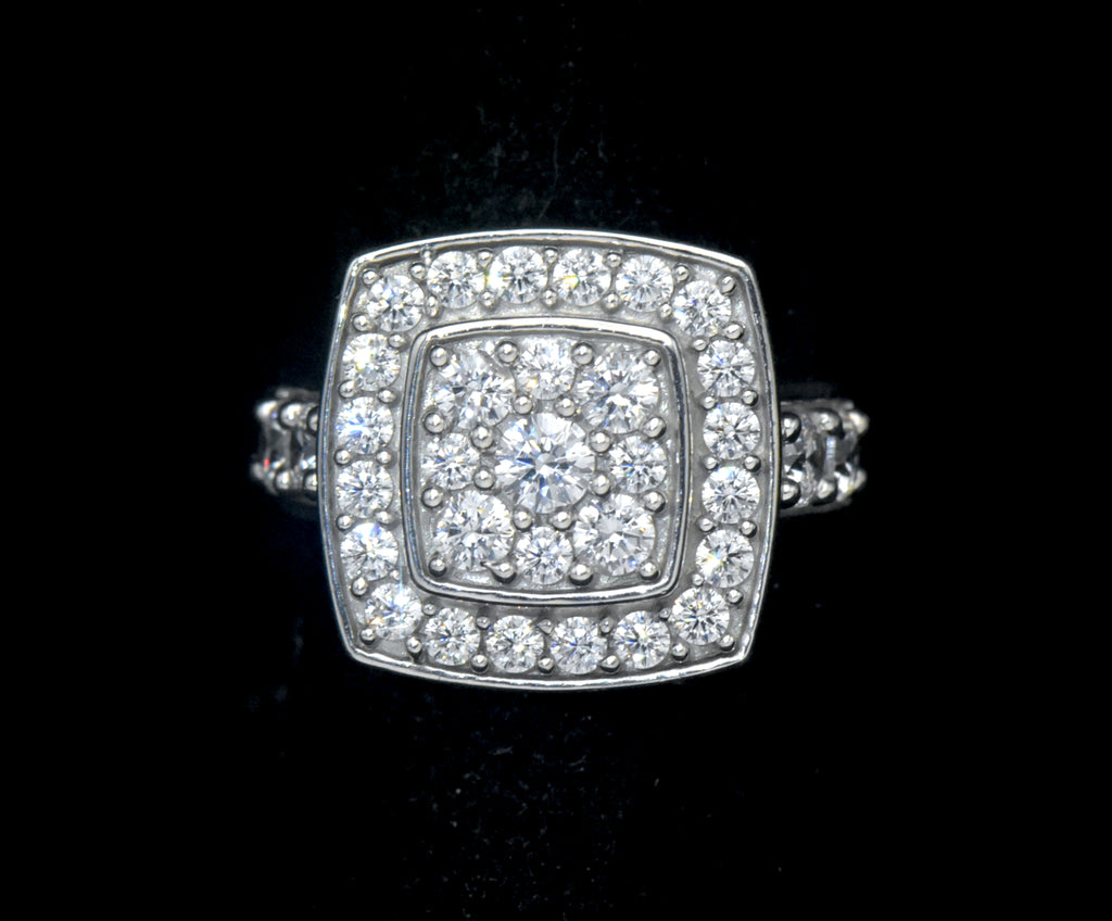 Vintage Sterling Silver Square Halo CZ Ring - Size 7
