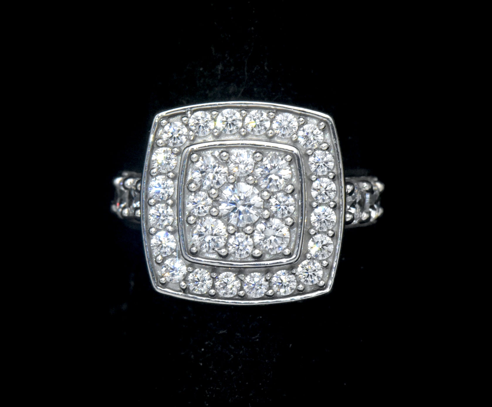 Vintage Sterling Silver Square Halo CZ Ring - Size 7