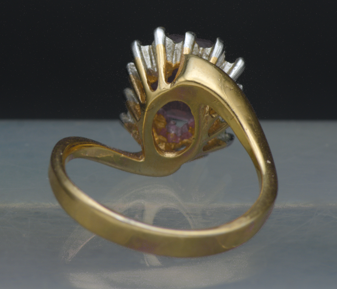 Vintage 18K Gold Plated Imitation Amethyst Halo Ring - Size 5