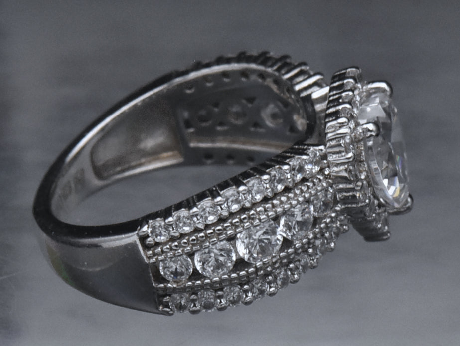 Sterling Silver Heart Cut Cubic Zirconia Halo Ring - Size 6