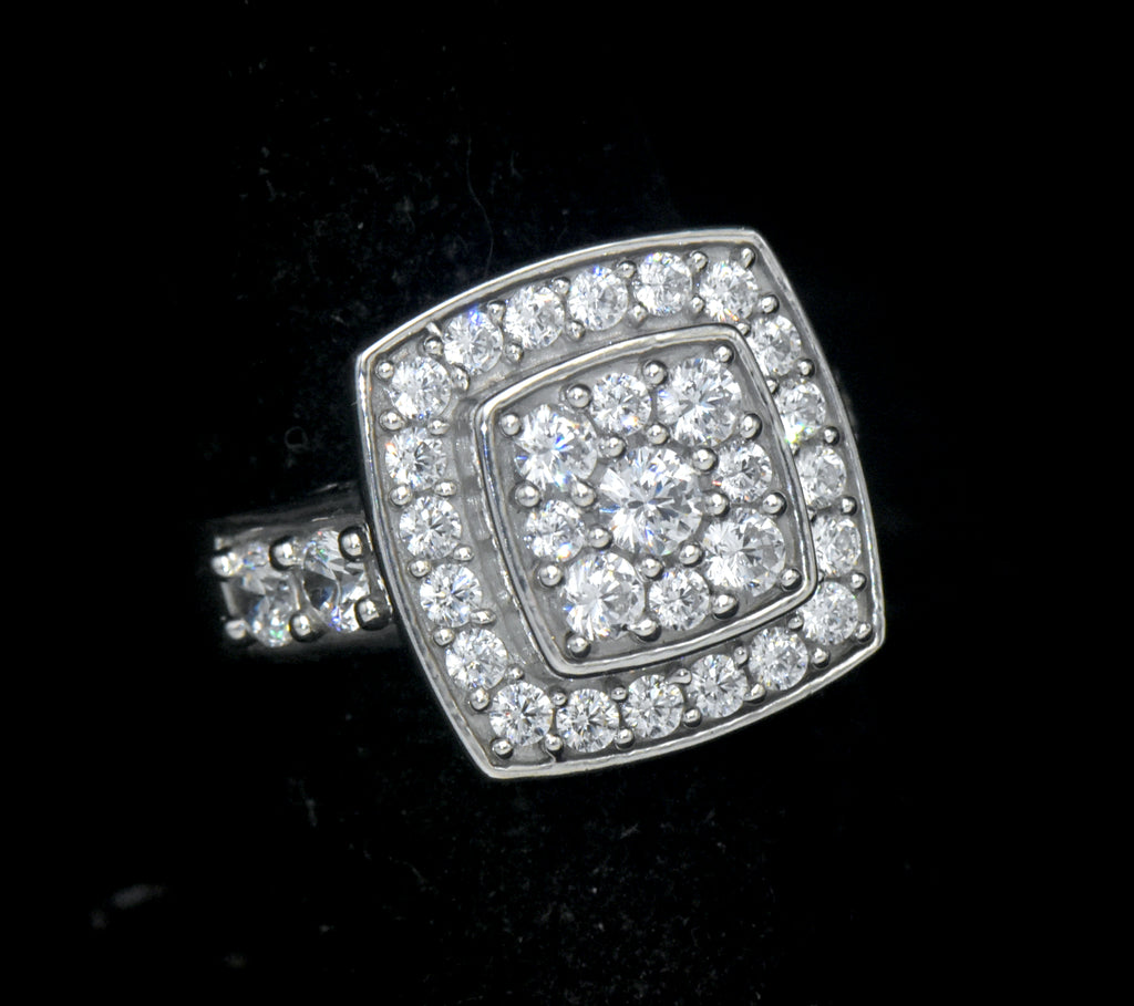 Vintage Sterling Silver Square Halo CZ Ring - Size 7