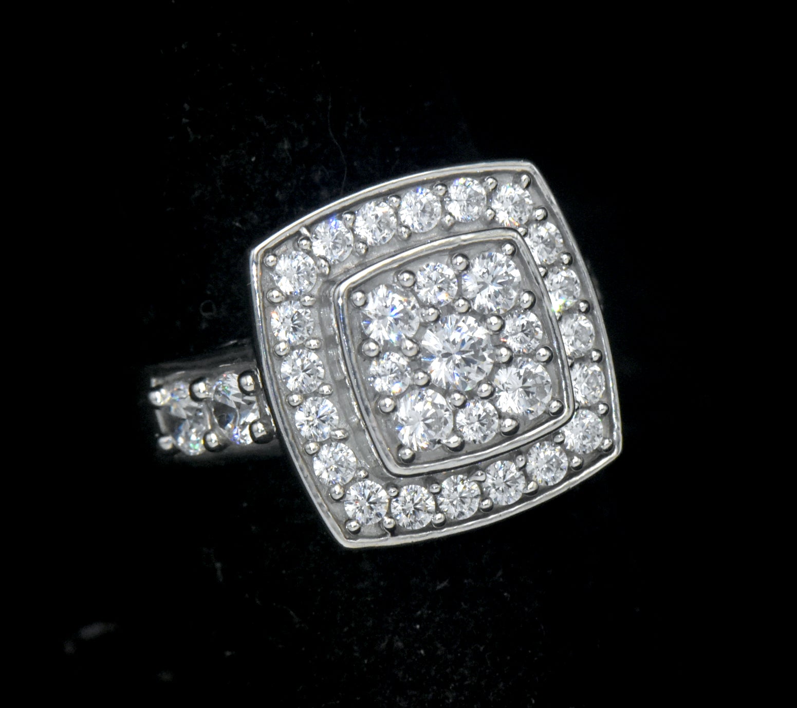 Vintage Sterling Silver Square Halo CZ Ring - Size 7