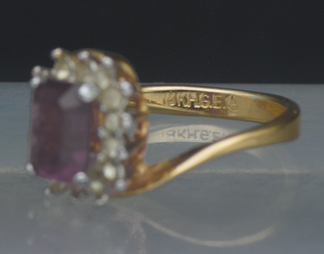 Vintage 18K Gold Plated Imitation Amethyst Halo Ring - Size 5