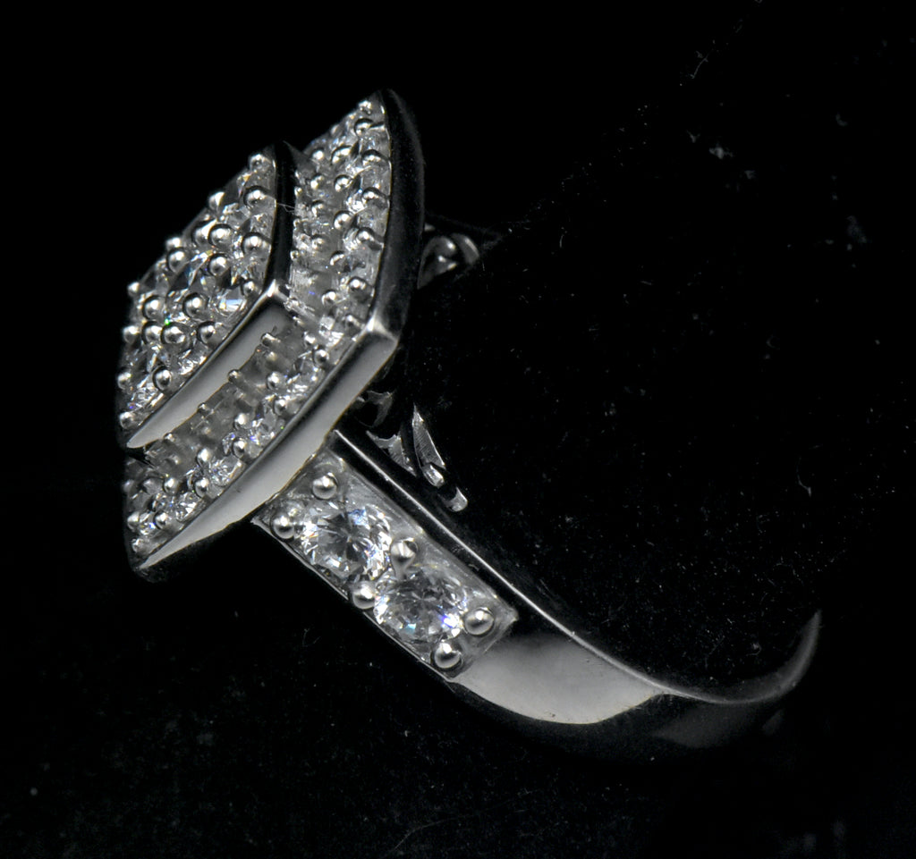 Vintage Sterling Silver Square Halo CZ Ring - Size 7