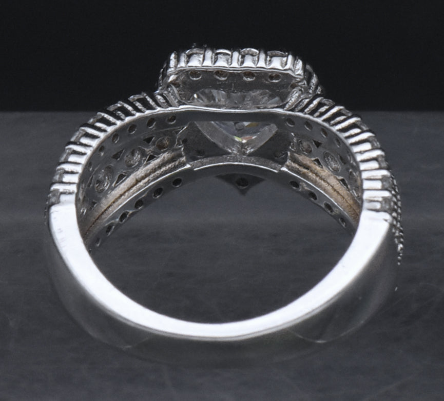 Sterling Silver Heart Cut Cubic Zirconia Halo Ring - Size 6
