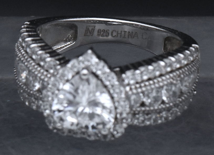 Sterling Silver Heart Cut Cubic Zirconia Halo Ring - Size 6
