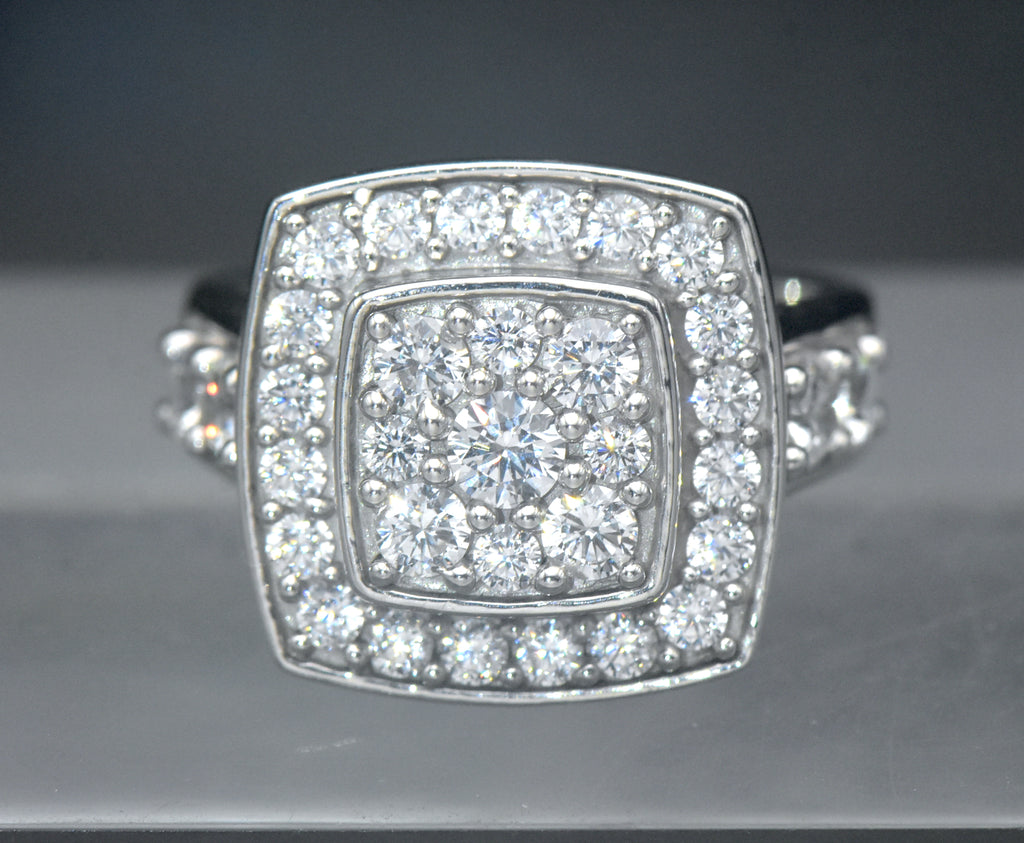 Vintage Sterling Silver Square Halo CZ Ring - Size 7