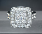 Vintage Sterling Silver Square Halo CZ Ring - Size 7