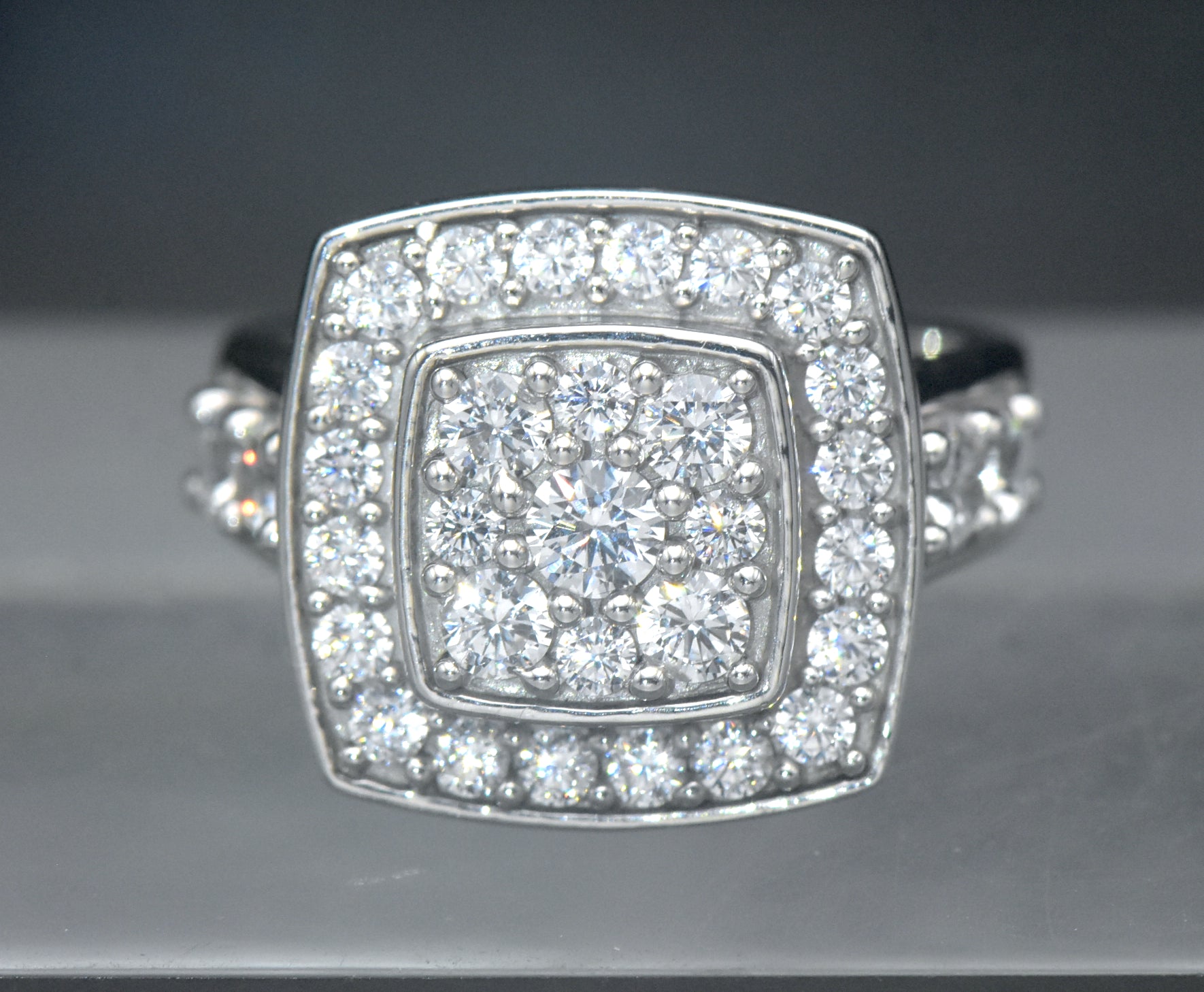 Vintage Sterling Silver Square Halo CZ Ring - Size 7