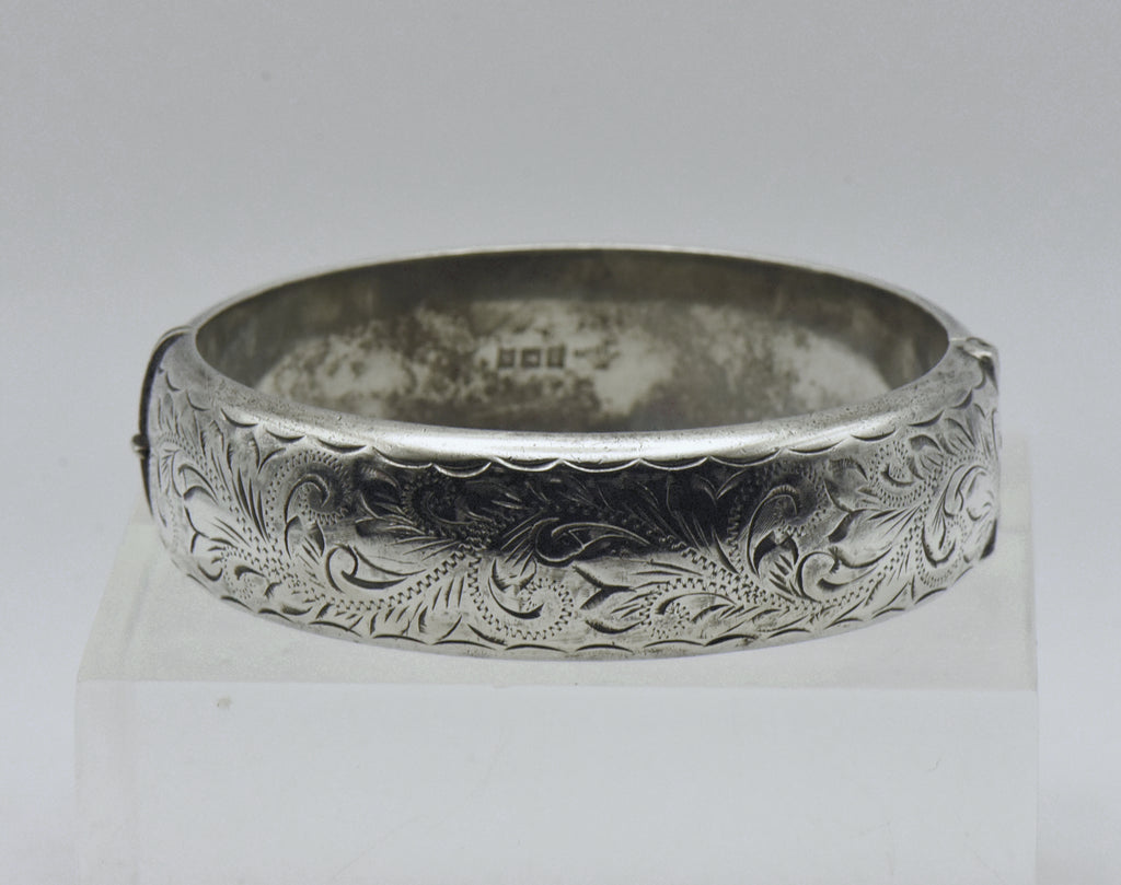 Harrod's - Vintage 1960s English Sterling Silver Wide Hinged Bangle