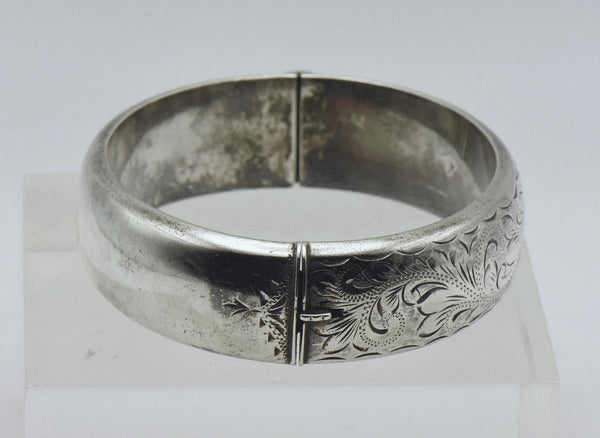 Harrod's - Vintage 1960s English Sterling Silver Wide Hinged Bangle