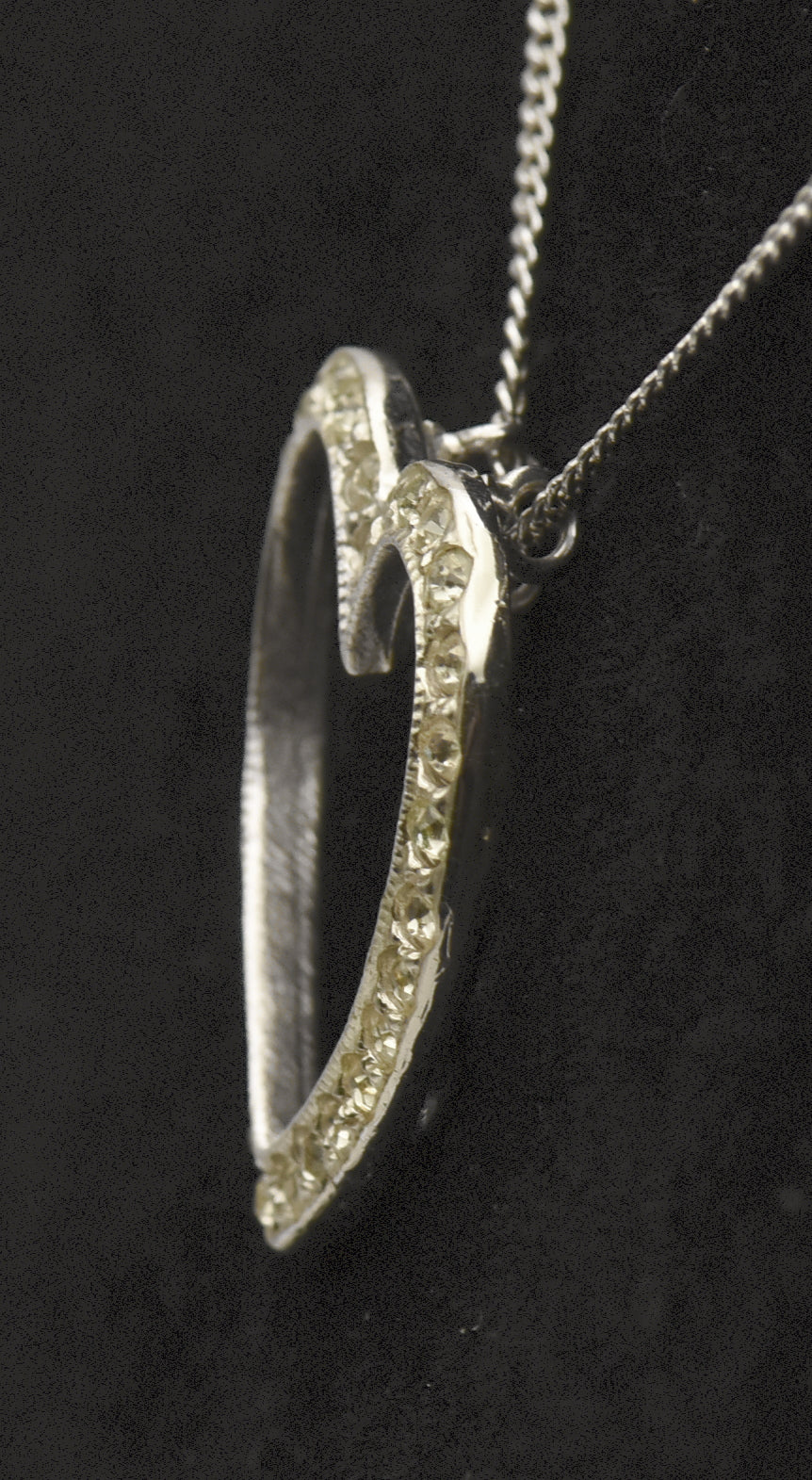 Vintage Sterling Silver and Rhinestone Heart Pendant on Sterling Silver Chain Necklace - 16"