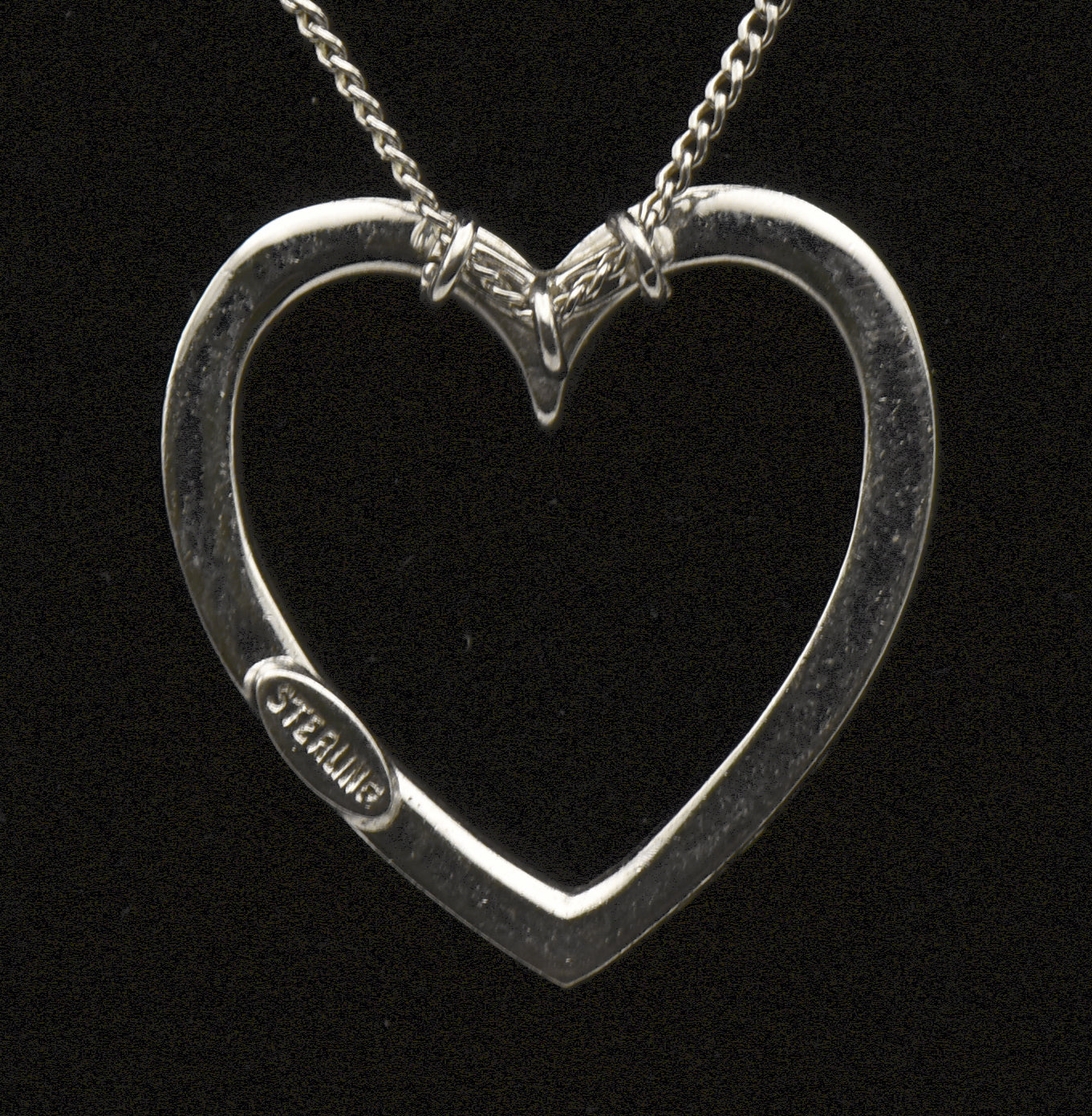 Vintage Sterling Silver and Rhinestone Heart Pendant on Sterling Silver Chain Necklace - 16"
