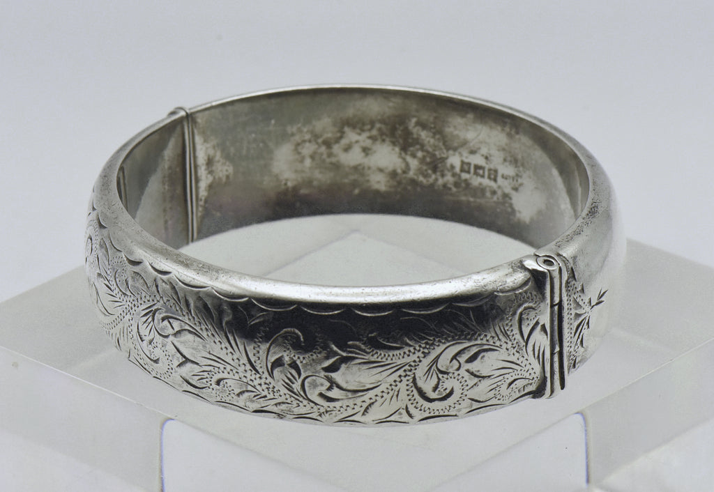 Harrod's - Vintage 1960s English Sterling Silver Wide Hinged Bangle